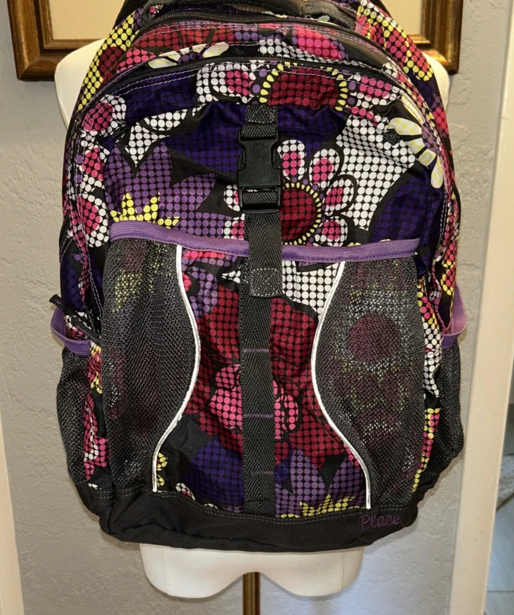 The Children's Place Backpack Floral Purple Multi Pockets Clean School Travel